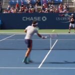 【テニスプレーヤー参考動画F7】ロジャーフェデラー-後ろ視点の練習風景（ボレー、スマッシュ）